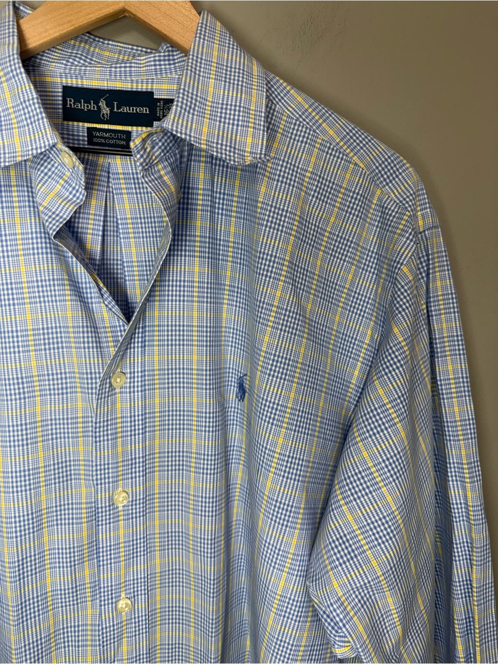 Ralph Lauren Yarmouth Blue Yellow Plaid Button Down Shirt 16 34/35 XL Cotton - Picture 3 of 6